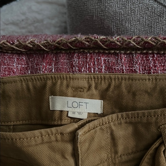 Loft .Tan Cropped Pants with Belt - Picture 2 of 4